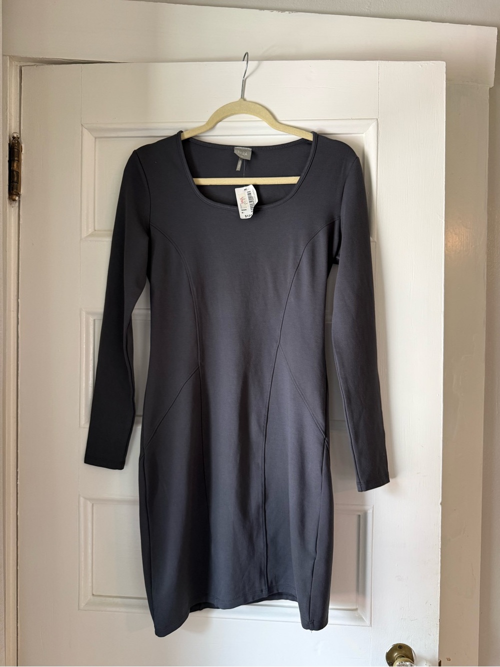 bobi Long Sleeve Scoop Neck Sheath Dress - Charcoal